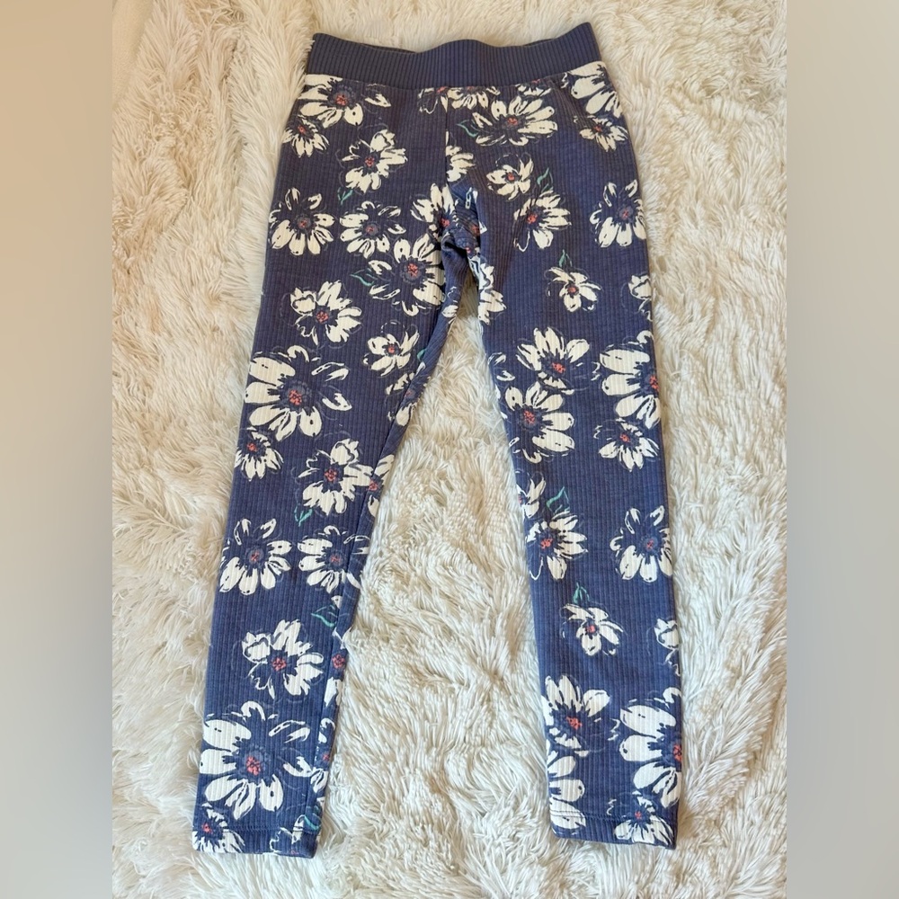 OSHKOSH B’GOSH Girls Blue Floral Ribbed Leggings Size 10 NWOT Stretch Pants